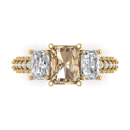 3.61 cttw Yellow Moissanite Three-Stone Engagement Ring - Solid Gold (Emerald Cut,8x6mm)