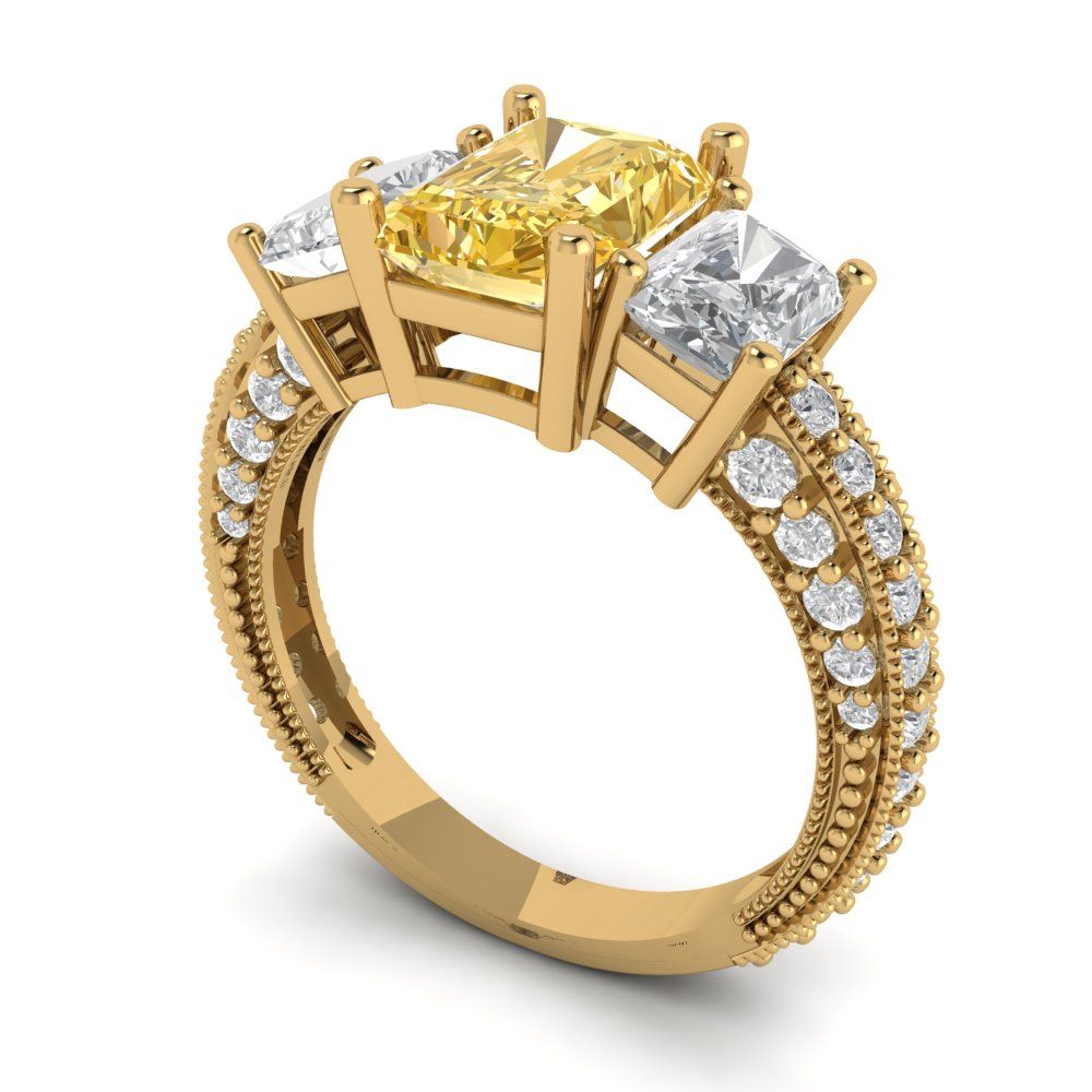 3.61 cttw Natural Citrine Three-Stone Engagement Ring - Solid Gold (Emerald Cut,8x6mm)