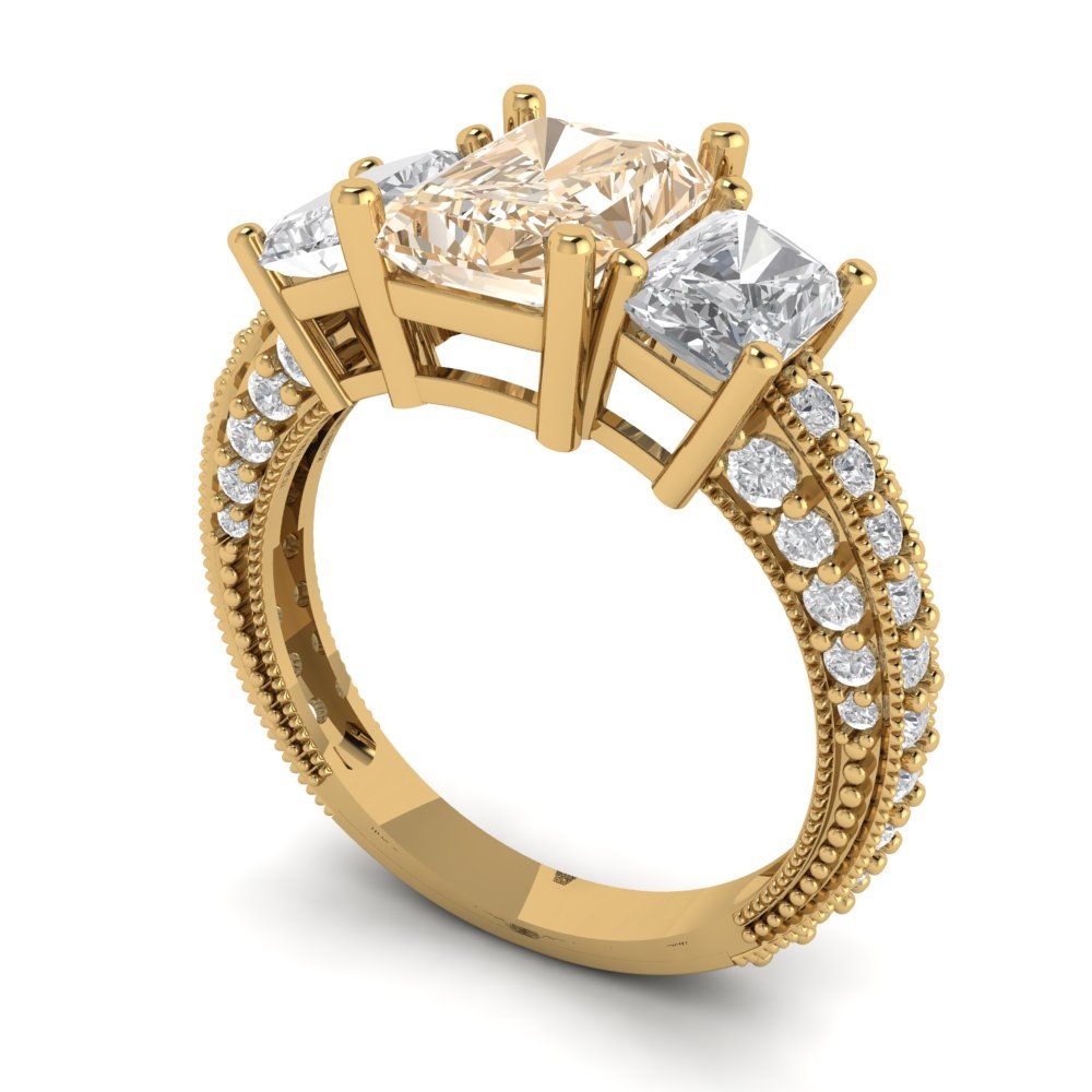 3.61 cttw Natural Morganite Three-Stone Engagement Ring - Solid Gold (Emerald Cut,8x6mm)