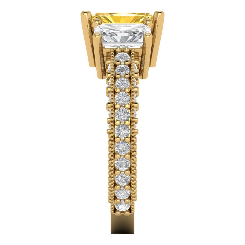 3.61 cttw Zirconia Simulated Yellow Diamond Three-Stone Engagement Ring - Solid Gold (VVS1, Emerald Cut,8x6mm)