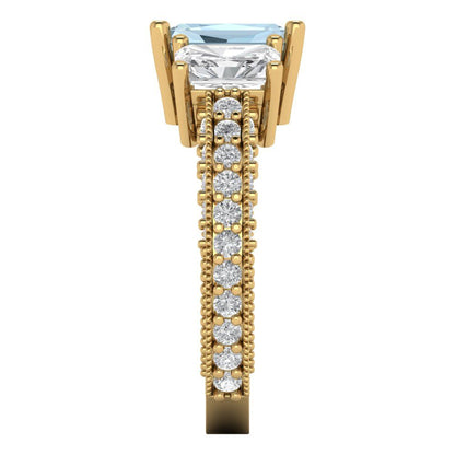 3.61 cttw Natural Swiss Blue Topaz Three-Stone Engagement Ring - Solid Gold (Emerald Cut,8x6mm)