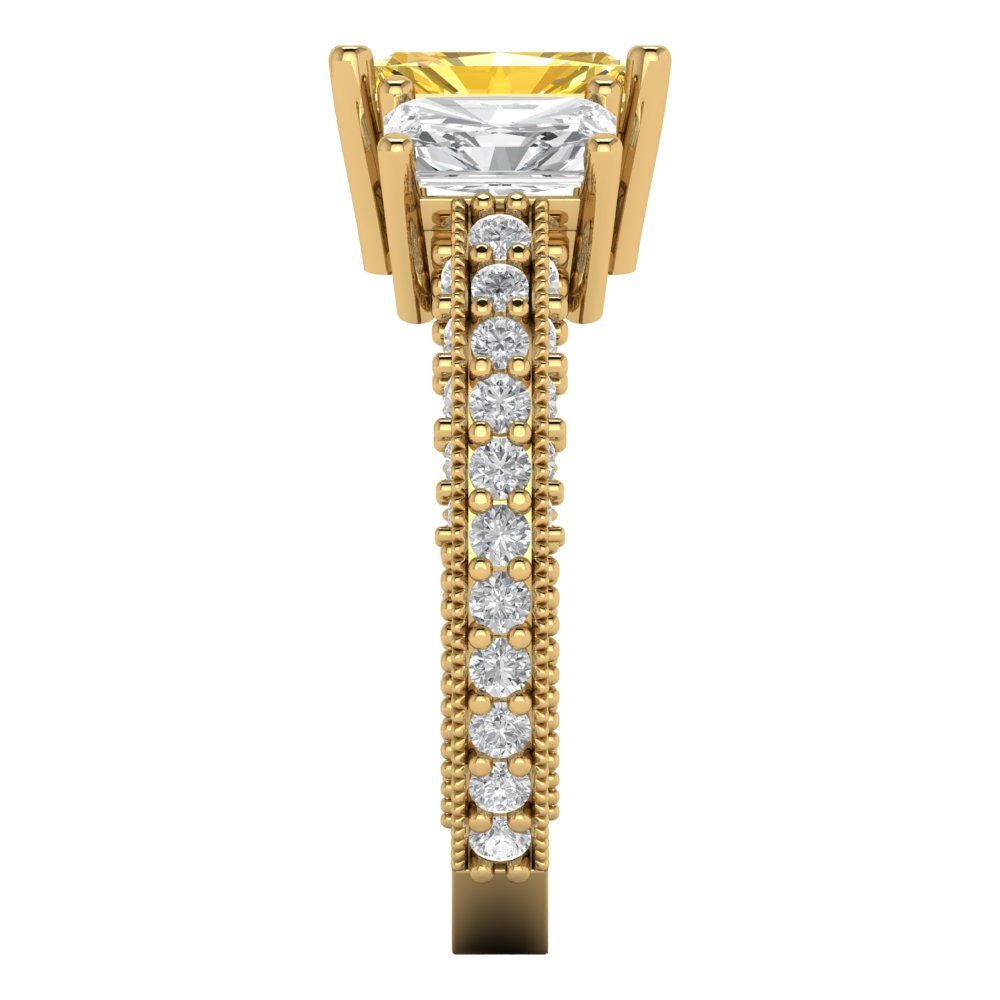 3.61 cttw Natural Citrine Three-Stone Engagement Ring - Solid Gold (Emerald Cut,8x6mm)