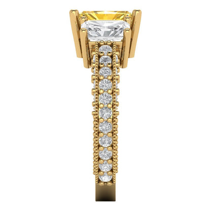 3.61 cttw Natural Citrine Three-Stone Engagement Ring - Solid Gold (Emerald Cut,8x6mm)