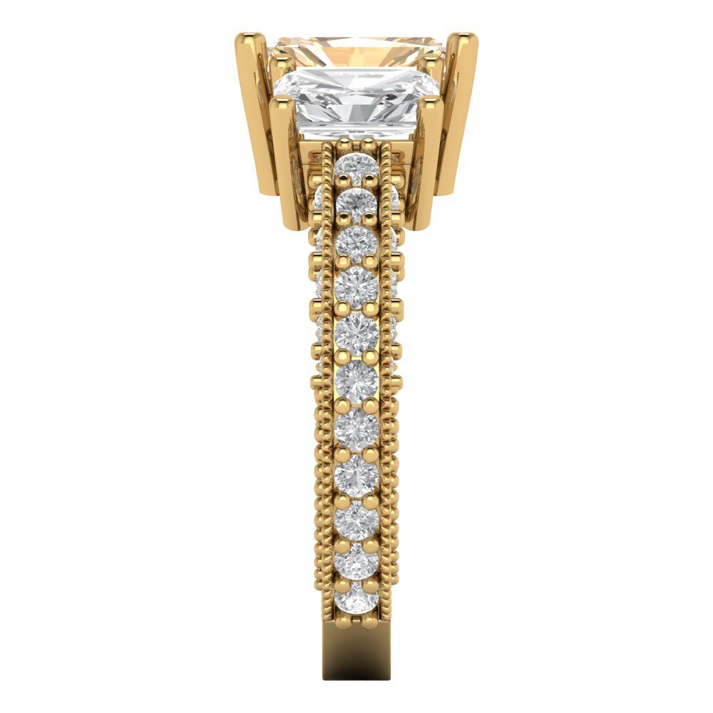 3.61 cttw Natural Morganite Three-Stone Engagement Ring - Solid Gold (Emerald Cut,8x6mm)