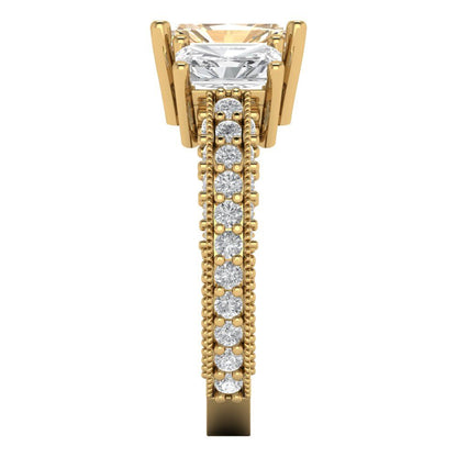 3.61 cttw Natural Morganite Three-Stone Engagement Ring - Solid Gold (Emerald Cut,8x6mm)