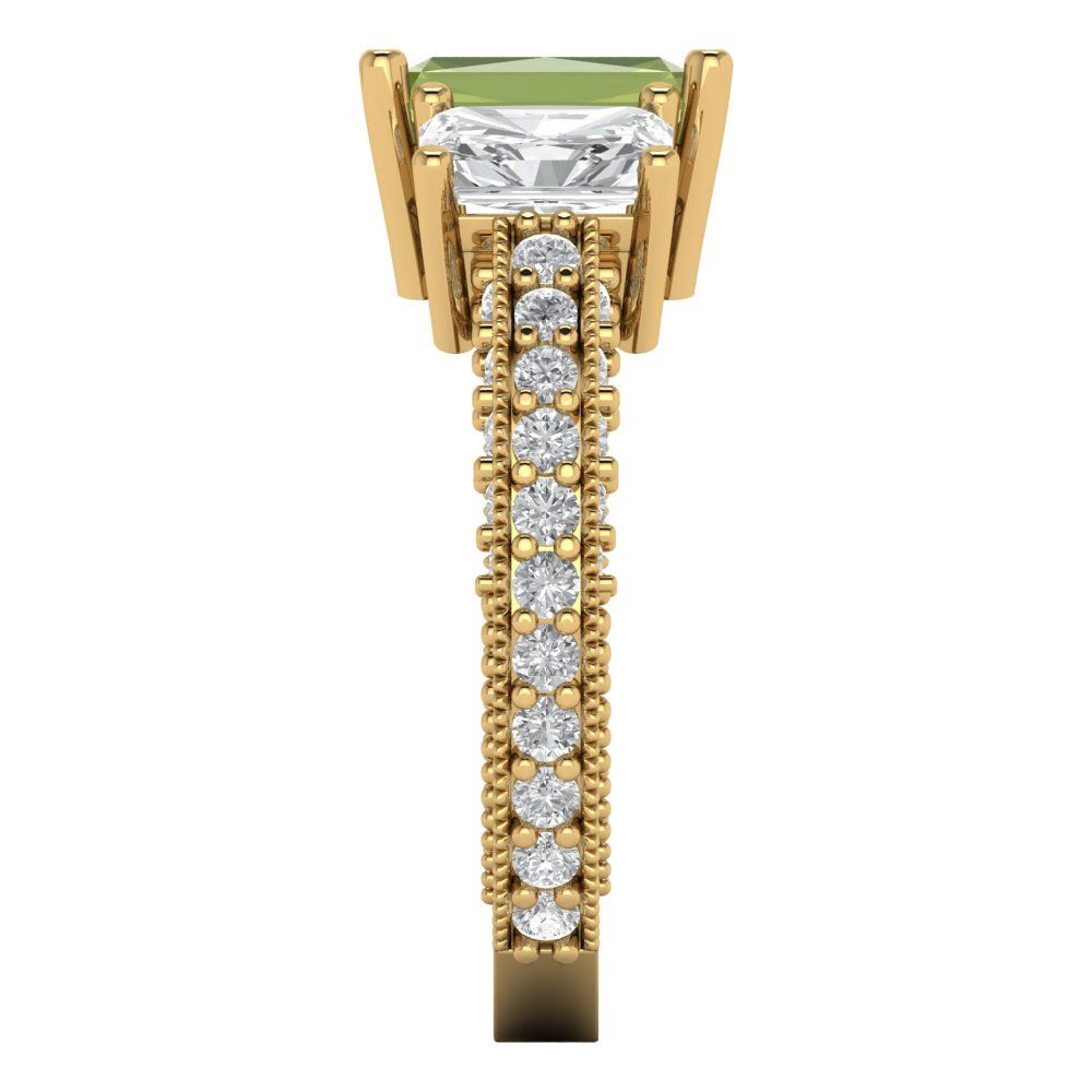 3.61 cttw Natural Peridot Three-Stone Engagement Ring - Solid Gold (Emerald Cut,8x6mm)