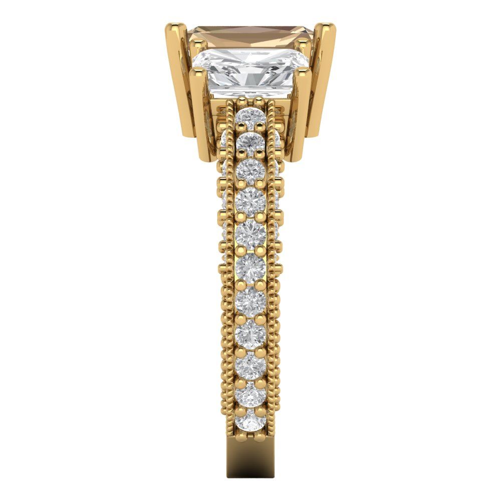 3.61 cttw Yellow Moissanite Three-Stone Engagement Ring - Solid Gold (Emerald Cut,8x6mm)