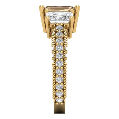 3.61 cttw Yellow Moissanite Three-Stone Engagement Ring - Solid Gold (Emerald Cut,8x6mm)