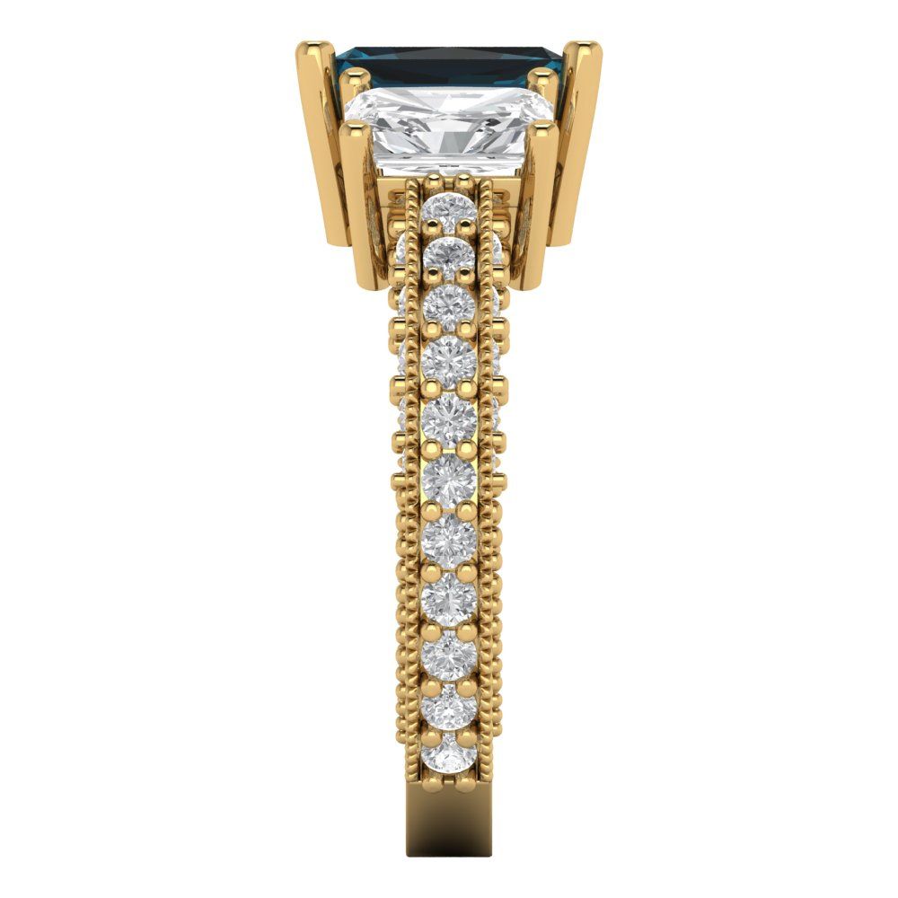 3.61 cttw Natural London Blue Topaz Three-Stone Engagement Ring - Solid Gold (Emerald Cut,8x6mm)