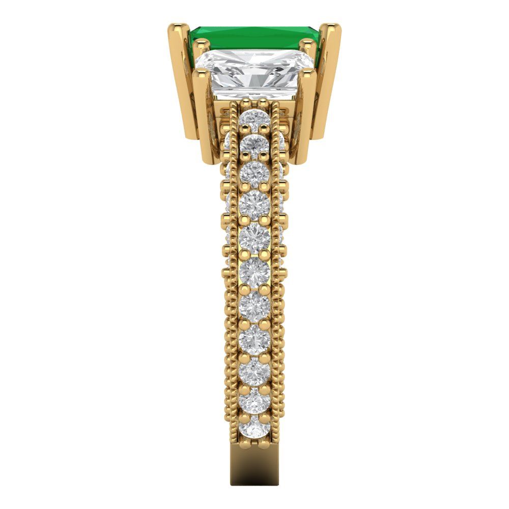 3.61 cttw Simulated Emerald Three-Stone Engagement Ring - Solid Gold (Emerald Cut,8x6mm)