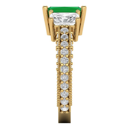 3.61 cttw Simulated Emerald Three-Stone Engagement Ring - Solid Gold (Emerald Cut,8x6mm)