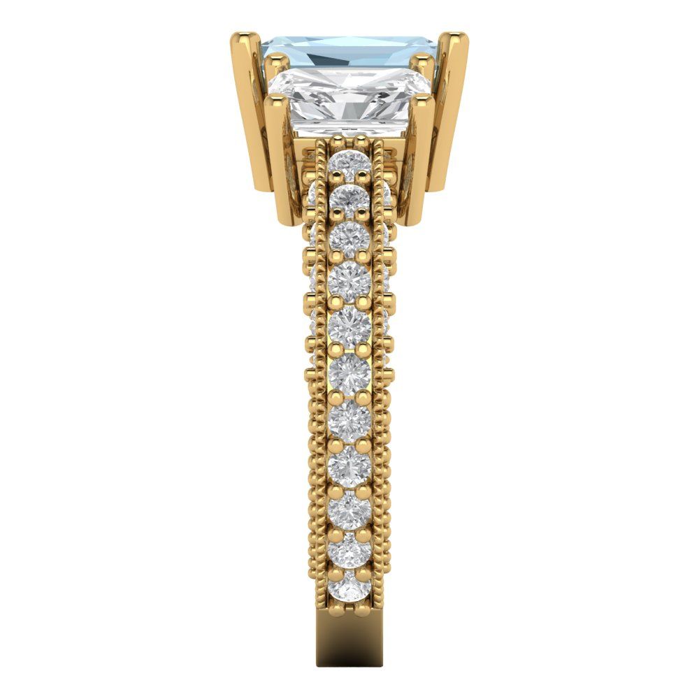 3.61 cttw Natural Sky Blue Topaz Three-Stone Engagement Ring - Solid Gold (Emerald Cut,8x6mm)