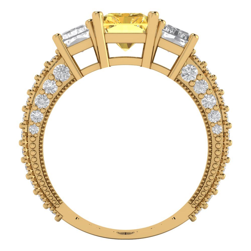 3.61 cttw Natural Citrine Three-Stone Engagement Ring - Solid Gold (Emerald Cut,8x6mm)