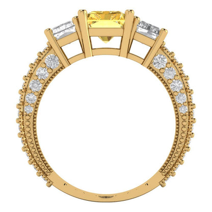 3.61 cttw Natural Citrine Three-Stone Engagement Ring - Solid Gold (Emerald Cut,8x6mm)