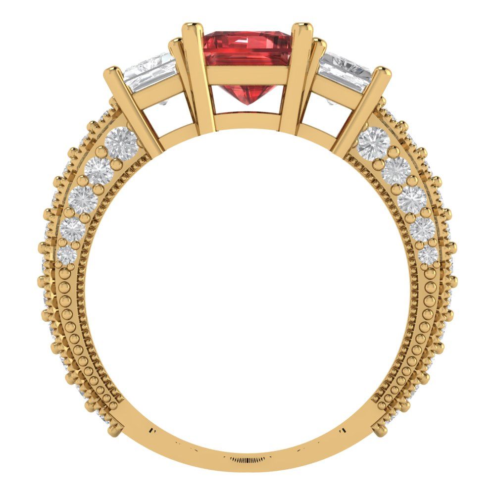 3.61 cttw Natural Garnet Three-Stone Engagement Ring - Solid Gold (Emerald Cut,8x6mm)