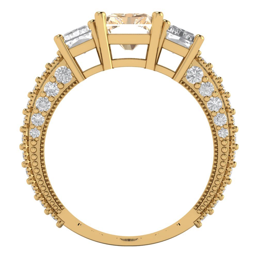 3.61 cttw Natural Morganite Three-Stone Engagement Ring - Solid Gold (Emerald Cut,8x6mm)