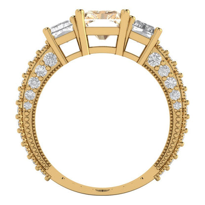 3.61 cttw Natural Morganite Three-Stone Engagement Ring - Solid Gold (Emerald Cut,8x6mm)