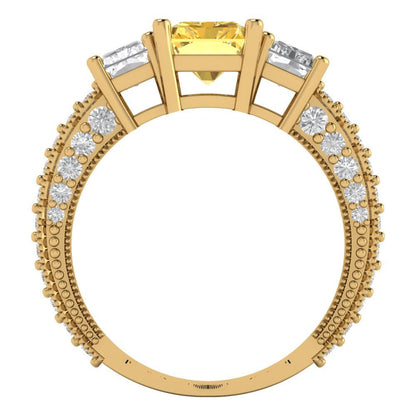 3.61 cttw Zirconia Simulated Yellow Diamond Three-Stone Engagement Ring - Solid Gold (VVS1, Emerald Cut,8x6mm)