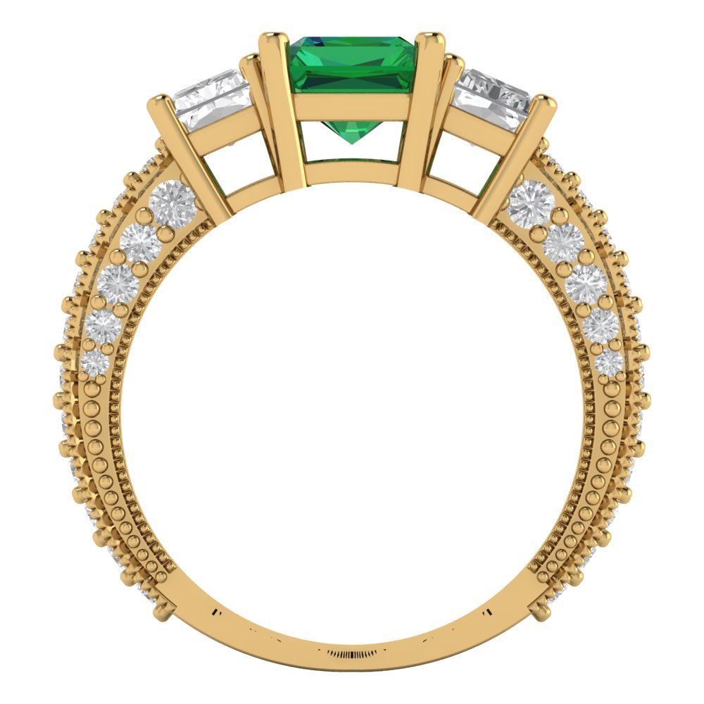 3.61 cttw Simulated Emerald Three-Stone Engagement Ring - Solid Gold (Emerald Cut,8x6mm)