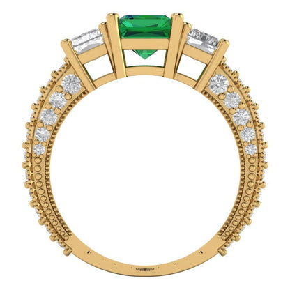 3.61 cttw Simulated Emerald Three-Stone Engagement Ring - Solid Gold (Emerald Cut,8x6mm)