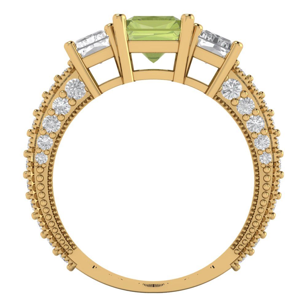 3.61 cttw Natural Peridot Three-Stone Engagement Ring - Solid Gold (Emerald Cut,8x6mm)