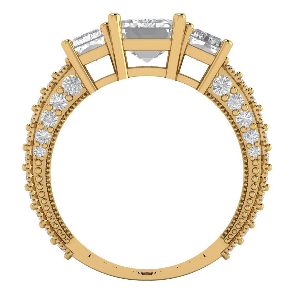 3.61 cttw Moissanite Three-Stone Engagement Ring - Solid Yellow Gold (VVS1, Emerald Cut,8x6mm)