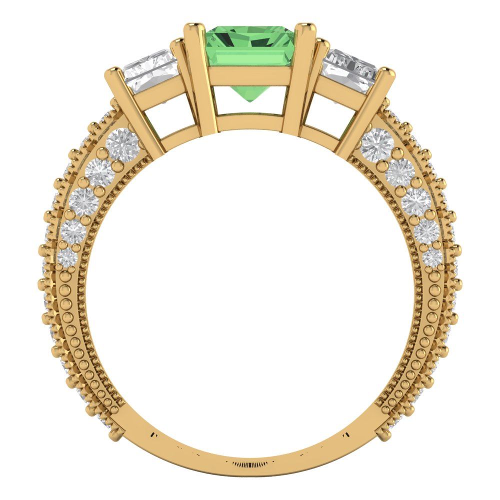 3.61 cttw Zirconia Simulated Green Diamond Three-Stone Engagement Ring - Solid Gold (VVS1, Emerald Cut,8x6mm)