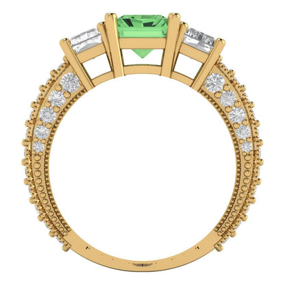 3.61 cttw Zirconia Simulated Green Diamond Three-Stone Engagement Ring - Solid Gold (VVS1, Emerald Cut,8x6mm)