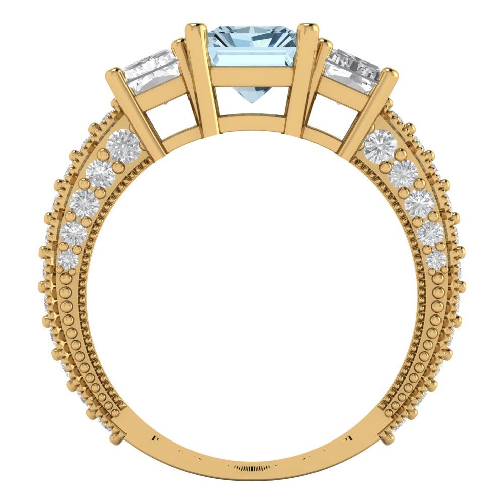 3.61 cttw Natural Swiss Blue Topaz Three-Stone Engagement Ring - Solid Gold (Emerald Cut,8x6mm)