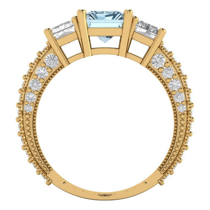 3.61 cttw Natural Swiss Blue Topaz Three-Stone Engagement Ring - Solid Gold (Emerald Cut,8x6mm)