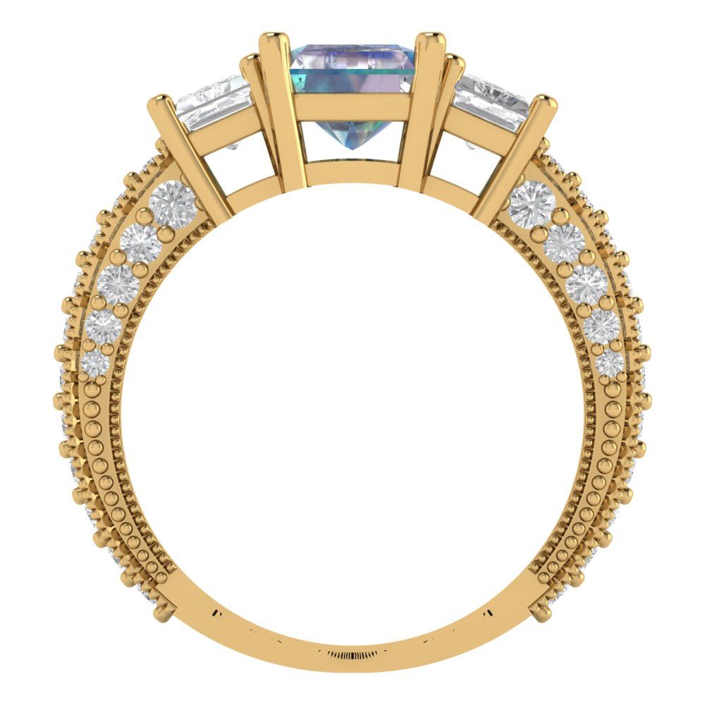 3.61 cttw Blue Moissanite Three-Stone Engagement Ring - Solid Gold (Emerald Cut,8x6mm)