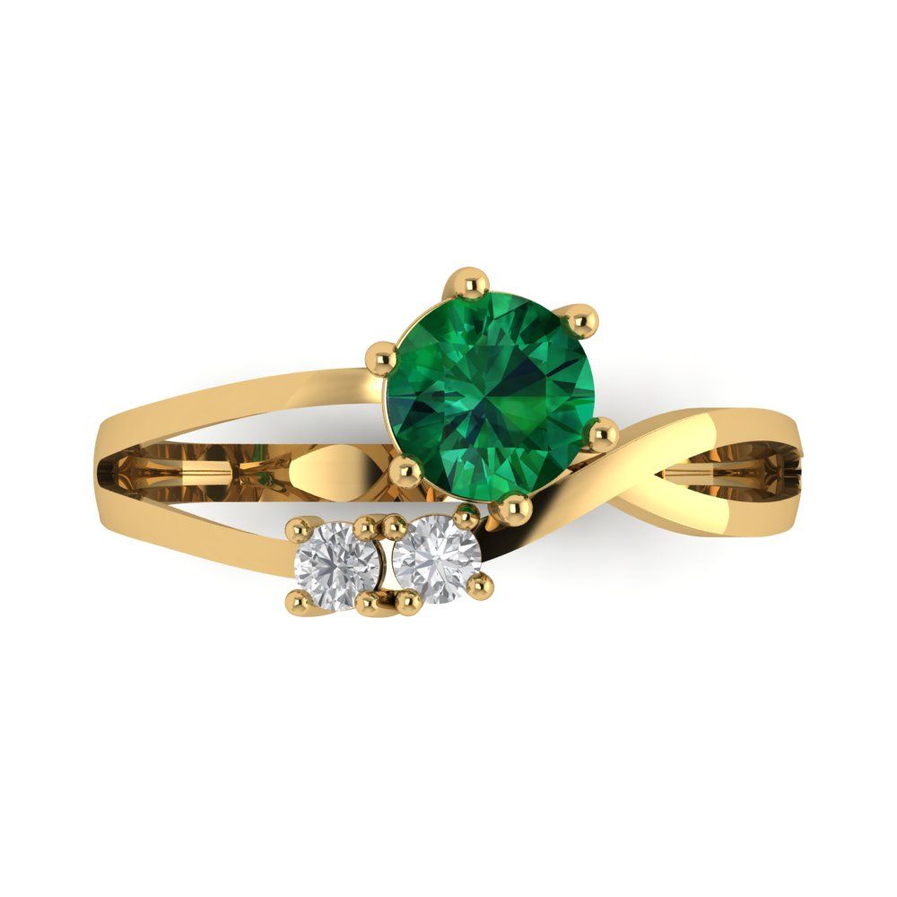 0.87 cttw Simulated Emerald Three-Stone Engagement Ring - Solid Gold (Round Cut,6.0mm)