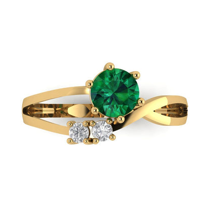 0.87 cttw Simulated Emerald Three-Stone Engagement Ring - Solid Gold (Round Cut,6.0mm)
