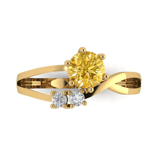 0.87 cttw Natural Citrine Three-Stone Engagement Ring - Solid Yellow Gold (VVS1, Round Cut,6.0mm)
