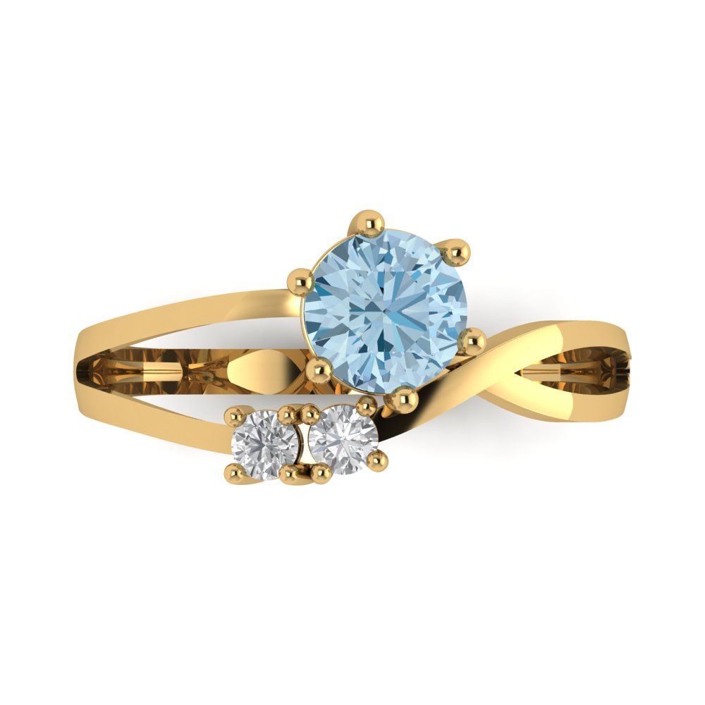 0.87 cttw Zirconia Simulated Blue Diamond Three-Stone Engagement Ring - Solid Yellow Gold (VVS1, Round Cut,6.0mm)