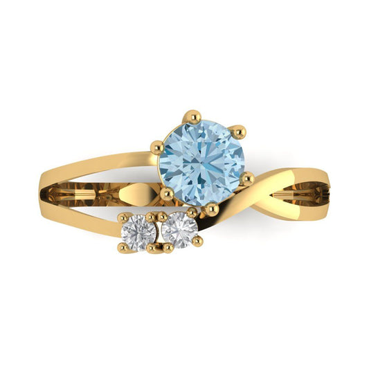 0.87 cttw Natural Sky Blue Topaz Three-Stone Engagement Ring - Solid Yellow Gold (VVS1, Round Cut,6.0mm)