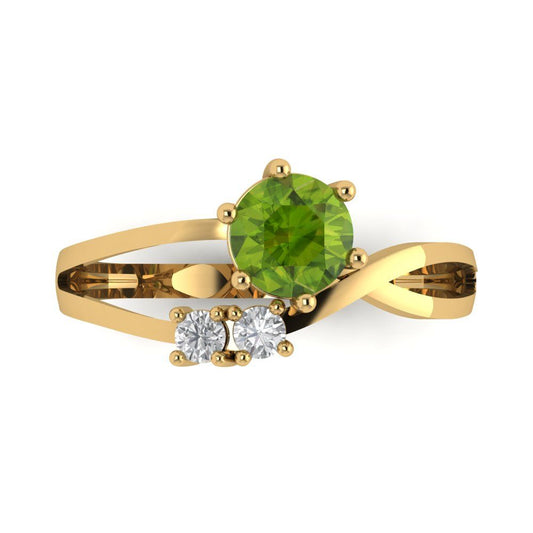 0.87 cttw Natural Peridot Three-Stone Engagement Ring - Solid Yellow Gold (VVS1, Round Cut,6.0mm)