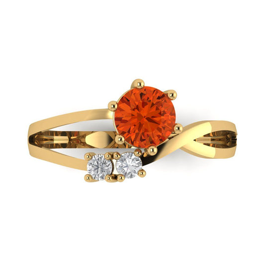 0.87 cttw Zirconia Simulated Red Diamond Three-Stone Engagement Ring - Solid Yellow Gold (VVS1, Round Cut,6.0mm)