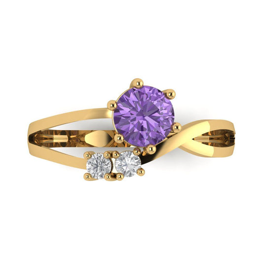 0.87 cttw Simulated Alexandrite Three-Stone Engagement Ring - Solid Yellow Gold (VVS1, Round Cut,6.0mm)