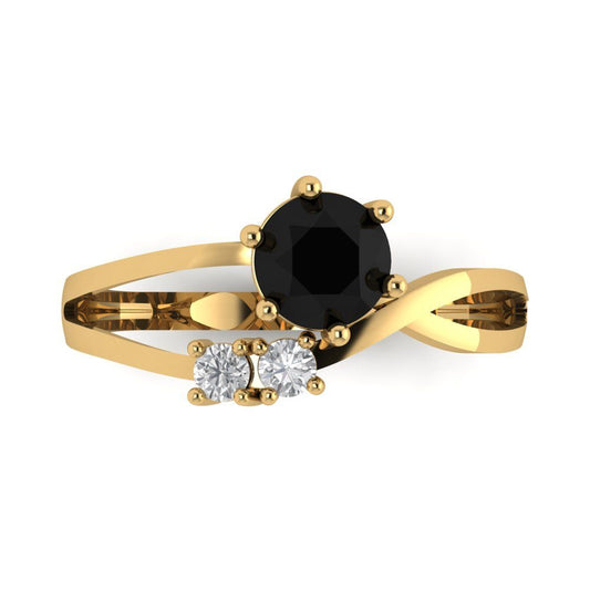 0.87 cttw Natural Onyx Three-Stone Engagement Ring - Solid Yellow Gold (VVS1, Round Cut,6.0mm)