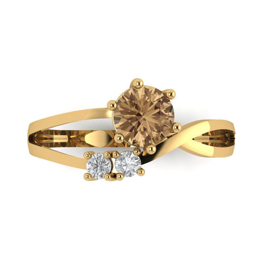 0.87 cttw Zirconia Simulated Champagne Diamond Three-Stone Engagement Ring - Solid Yellow Gold (VVS1, Round Cut,6.0mm)