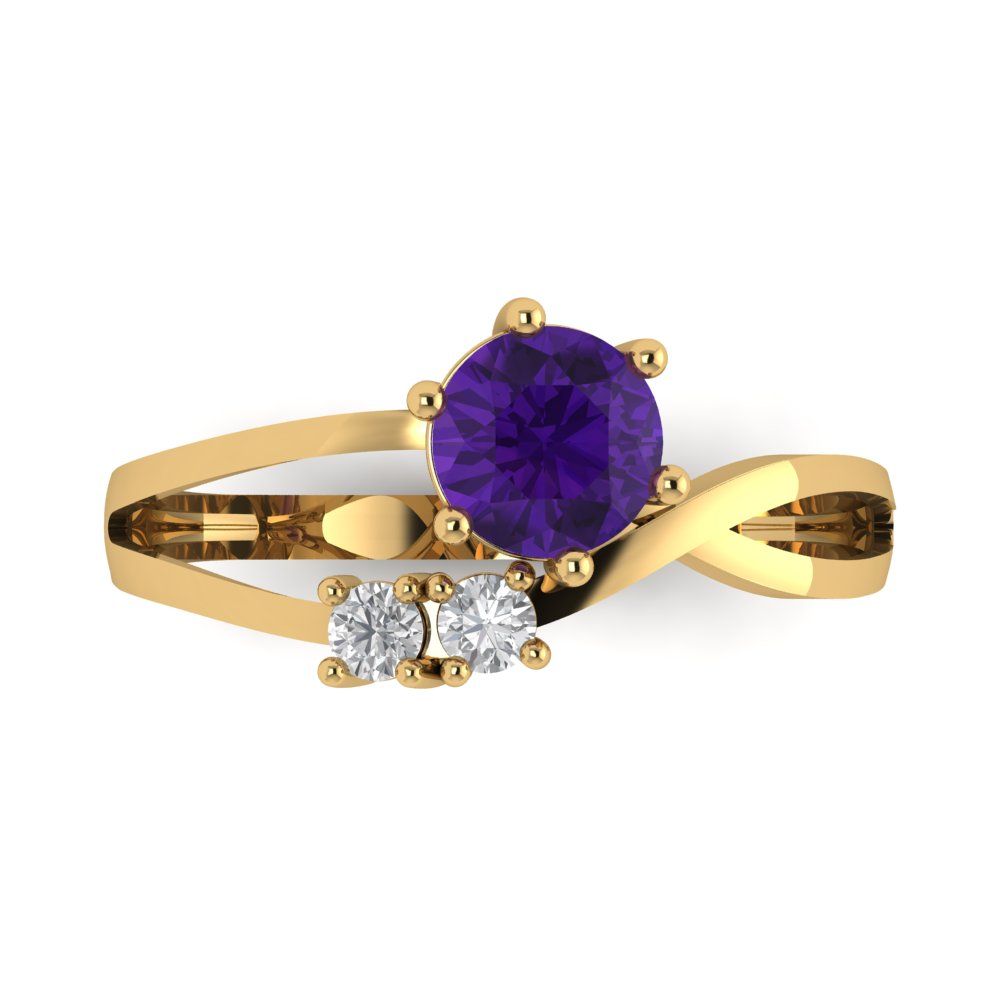 0.87 cttw Natural Amethyst Three-Stone Engagement Ring - Solid Gold (Round Cut,6.0mm)