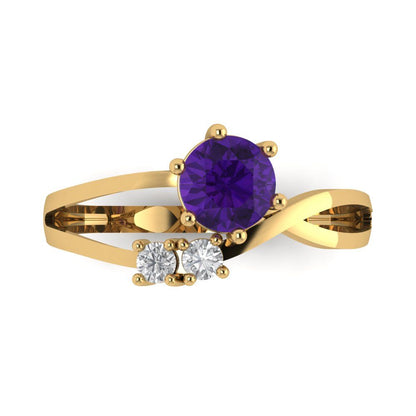 0.87 cttw Natural Amethyst Three-Stone Engagement Ring - Solid Gold (Round Cut,6.0mm)