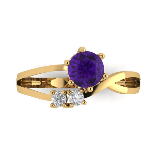 0.87 cttw Natural Amethyst Three-Stone Engagement Ring - Solid Yellow Gold (VVS1, Round Cut,6.0mm)