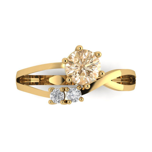 0.87 cttw Natural Morganite Three-Stone Engagement Ring - Solid Yellow Gold (VVS1, Round Cut,6.0mm)