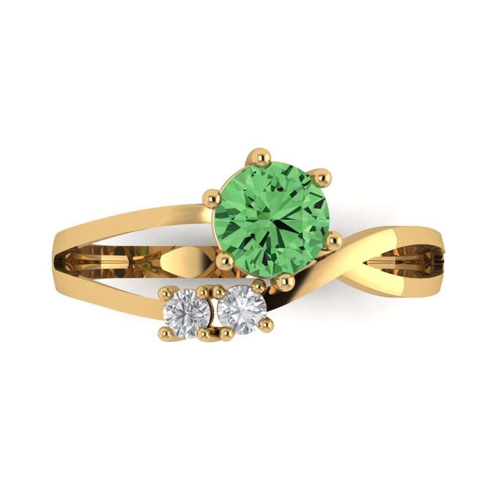 0.87 cttw Zirconia Simulated Green Diamond Three-Stone Engagement Ring - Solid Yellow Gold (VVS1, Round Cut,6.0mm)