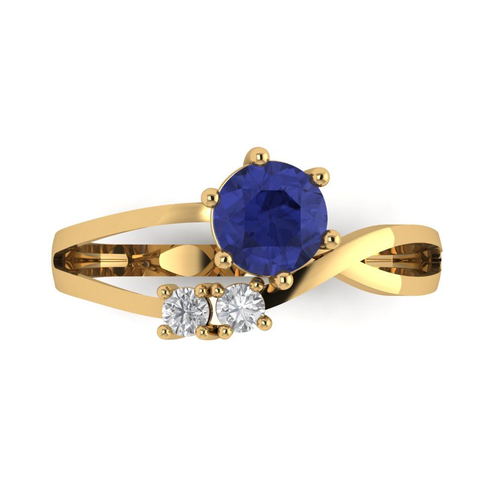 0.87 cttw Simulated Tanzanite Three-Stone Engagement Ring - Solid Gold (Round Cut,6.0mm)