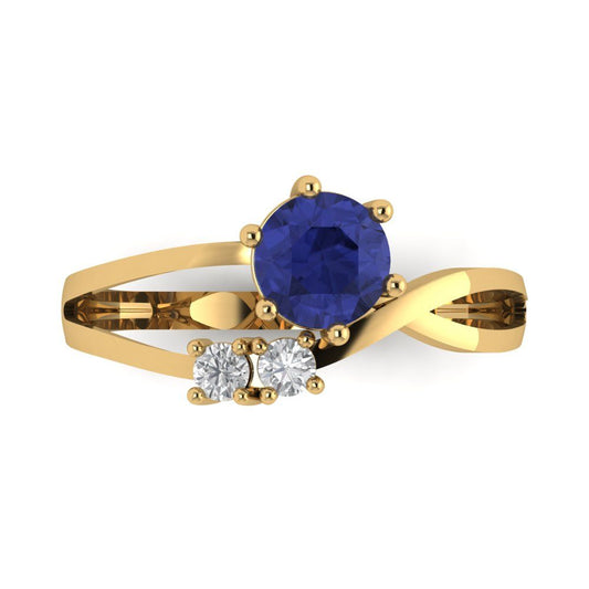 0.87 cttw Simulated Tanzanite Three-Stone Engagement Ring - Solid Yellow Gold (VVS1, Round Cut,6.0mm)