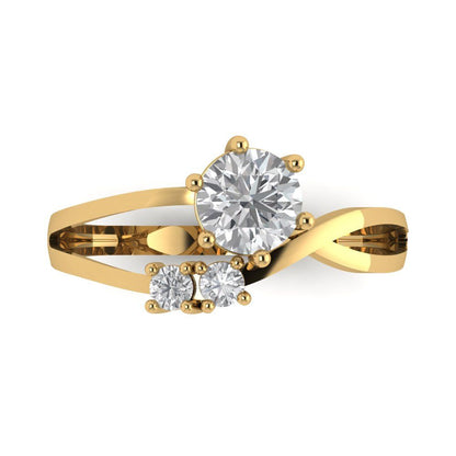 0.87 cttw White Sapphire Three-Stone Engagement Ring - Solid Yellow Gold (VVS1, Round Cut,6.0mm)