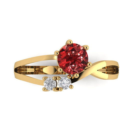 0.87 cttw Natural Garnet Three-Stone Engagement Ring - Solid Yellow Gold (VVS1, Round Cut,6.0mm)